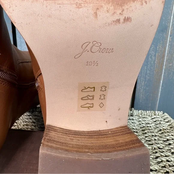 J. Crew Knee High Stacked-Heel Leather Boots Burnished Sand Sz 10.5 - Picture 12 of 16